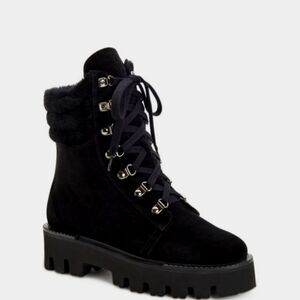 Aquatalia Alyssa Water Resistant Genuine Shearling Boot- Midnight Brown/Black